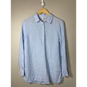 Joie 100% Linen Popover Tunic Shirt Womens Medium Blue Long Sleeve Relaxed Fit‎
